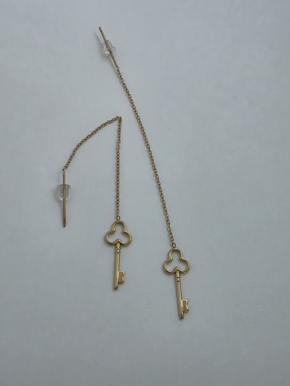 Stainless Steel Key Threader Earrings Pull Through Chain Dangle Minimalist